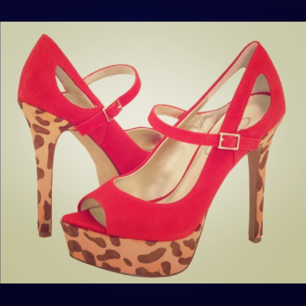 Jessica Simpson Red Suede/Leopard Heels